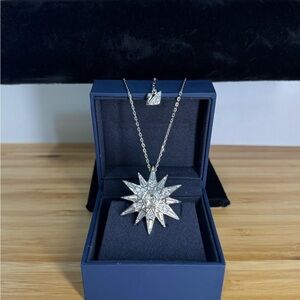 Swarovski Crystal Silver Starburst Brooch Necklace